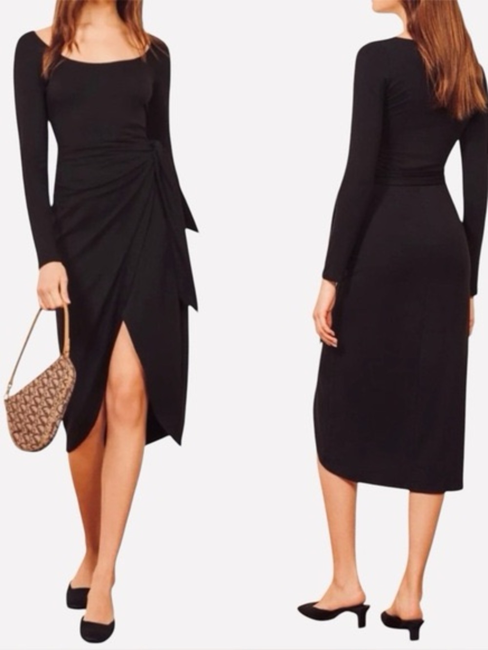 Reformation Jeans Tencel Wrap Dress in Black | Size XL